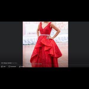 Leo and andrea red gown
